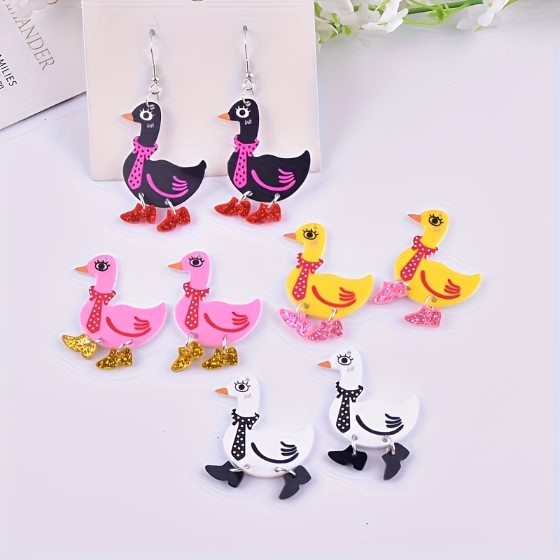 

10pcs Cartoon Duck Acrylic Pendants For Making - & Patterned Rubber Duck Charms With Accessories, Ideal For Crafting Earrings & Necklaces, Charms For Jewelry Making