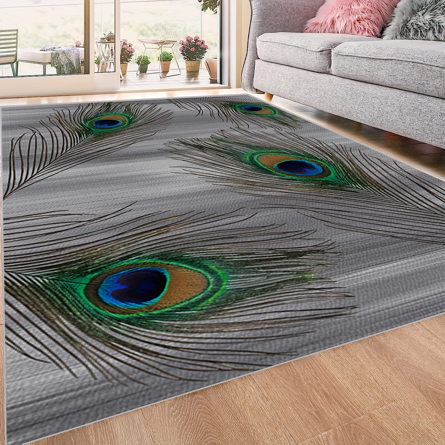 Peacock Feather Print Carpet for Living Room Dormitory Bedroom Small Office