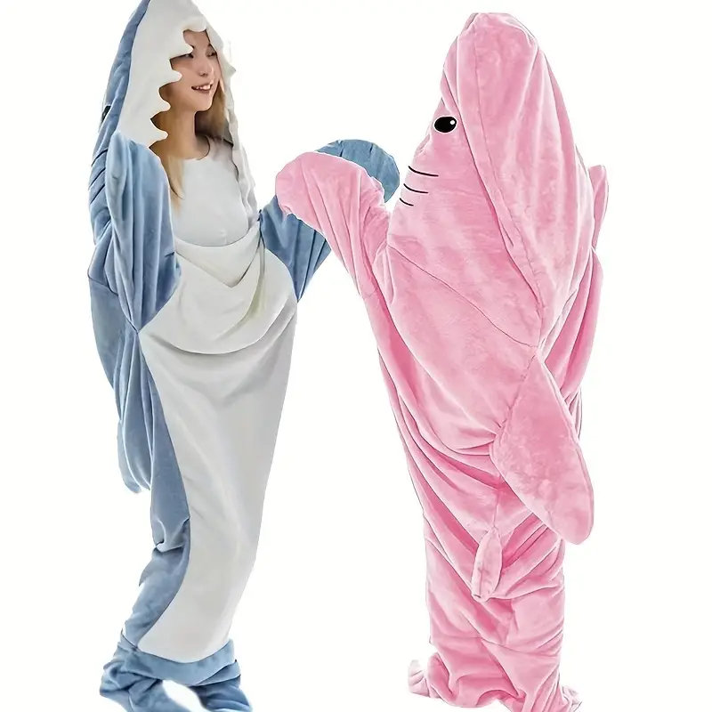 1pc shark loungewear pajamas multifunctional blanket thickened warm home wearable blanket cartoon shark sleeping bag details 1