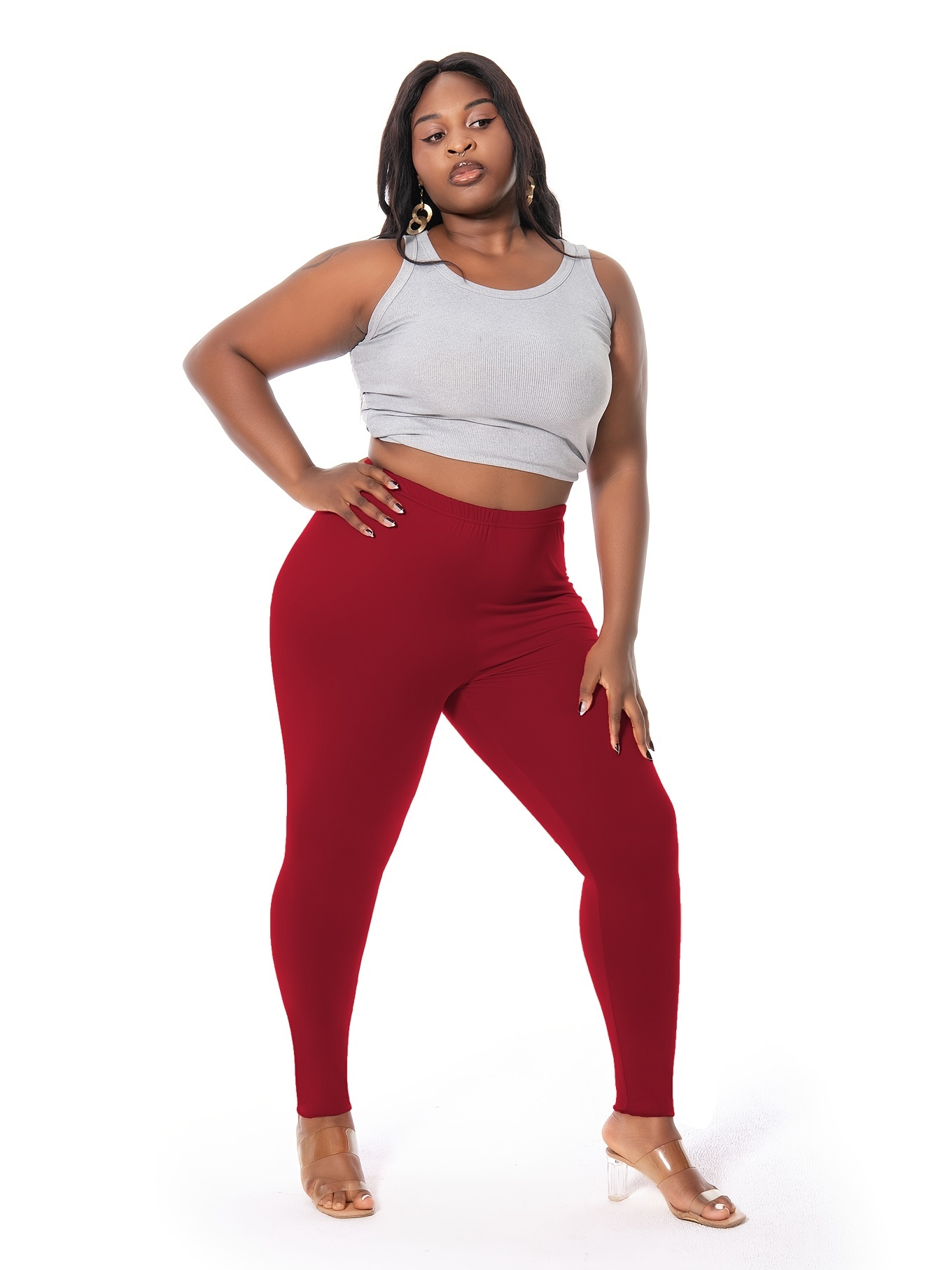 Plus Size Sporty Leggings Women's Plus High Solid - Temu