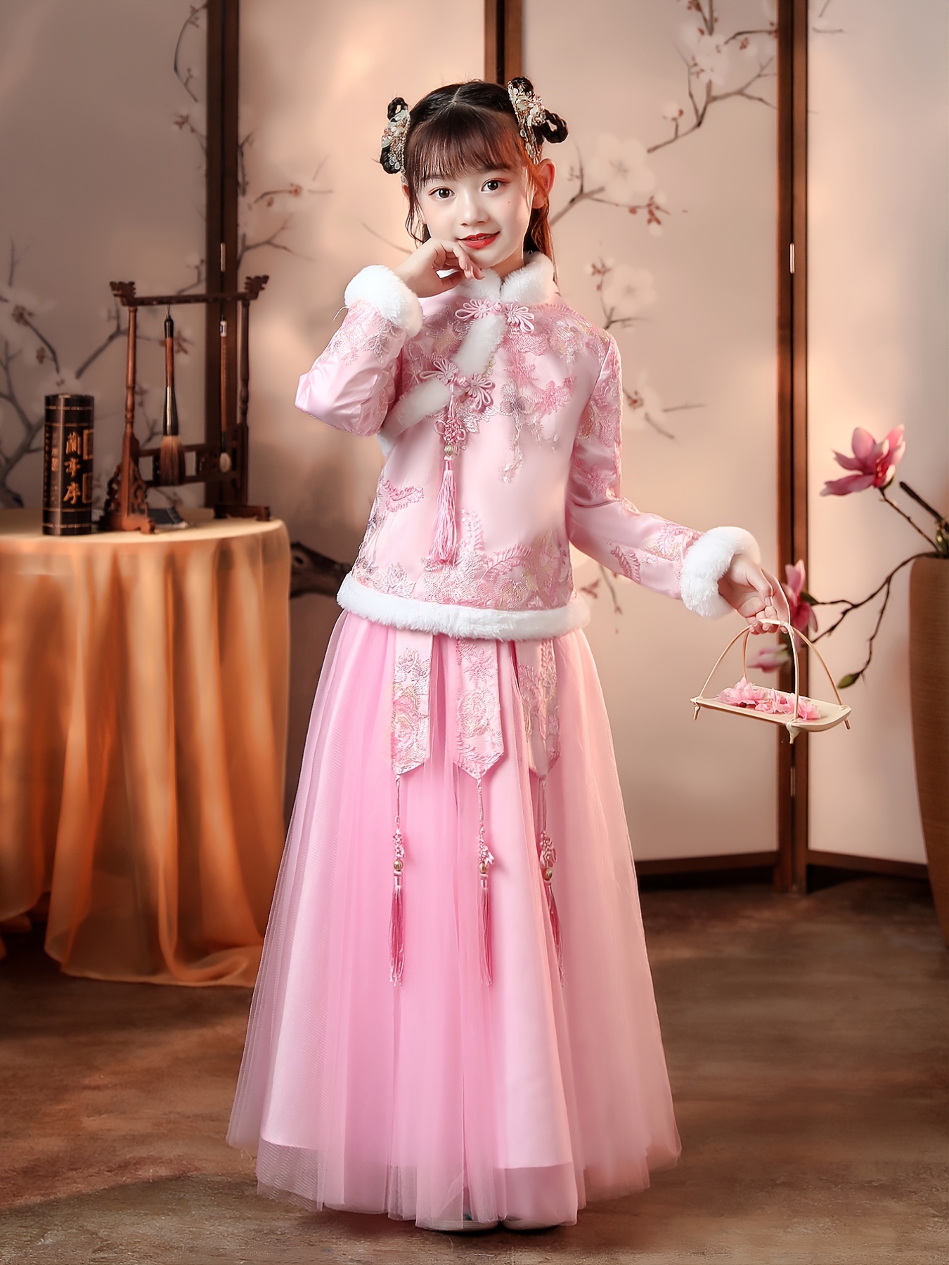 Niñas Hanfu Chinas Trajes Tang Rojos Vestidos Princesa Malla - Temu