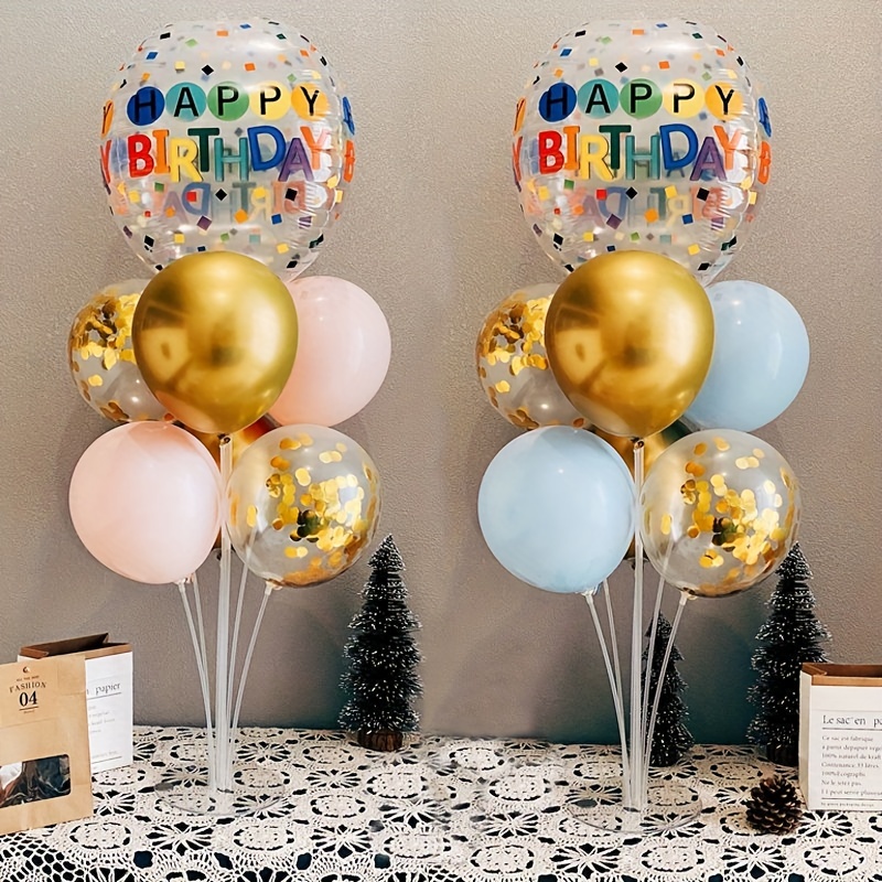  Kit de soporte para globos: 2 juegos de soporte transparente para  globos de escritorio con 7 palos para globos, 7 vasos para globos y 1 base de  globo para cumpleaños, fiesta