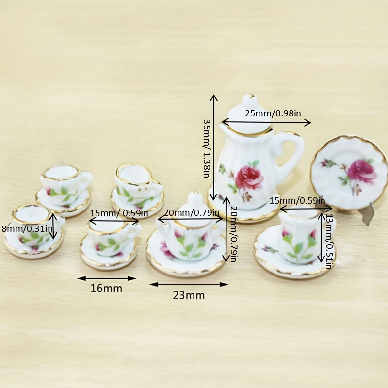 Realistic Mini Tea Cup Set Kitchen Ware Toy Coffee Set of 15PCS
