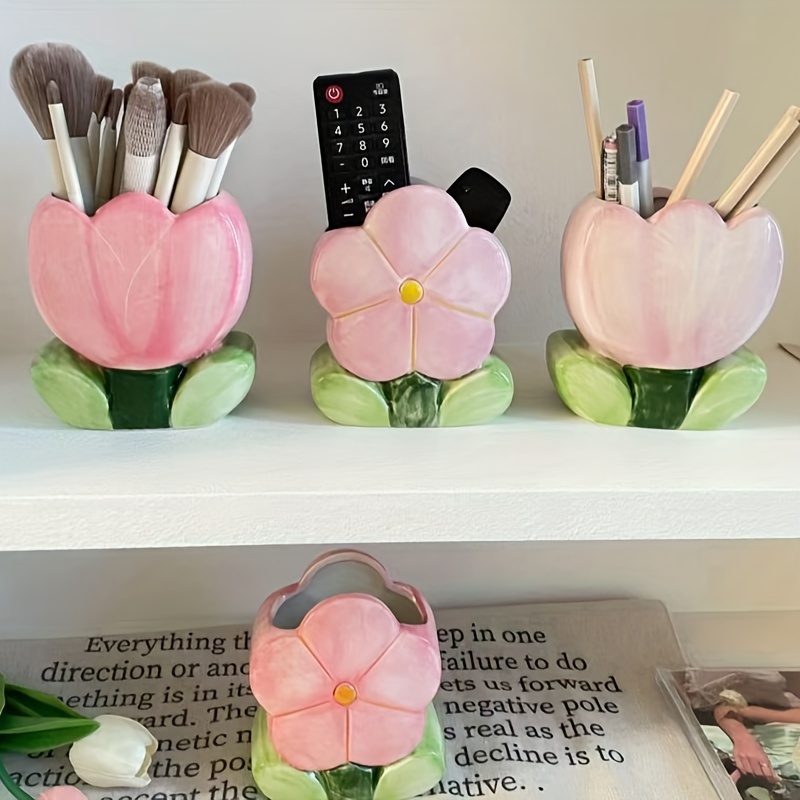 Flower Makeup Brush Storage Bucket, Office Pen Holder Bedroom Decoration Desktop Storage Ornament