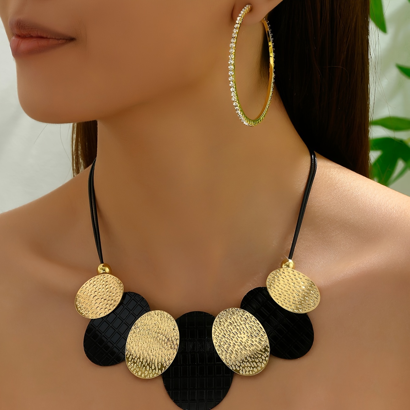 

1 Pair Of Earrings + 1 Necklace Punk Style Jewelry Set Exaggerated Plate Design Match Daily Outfits Party Accessories