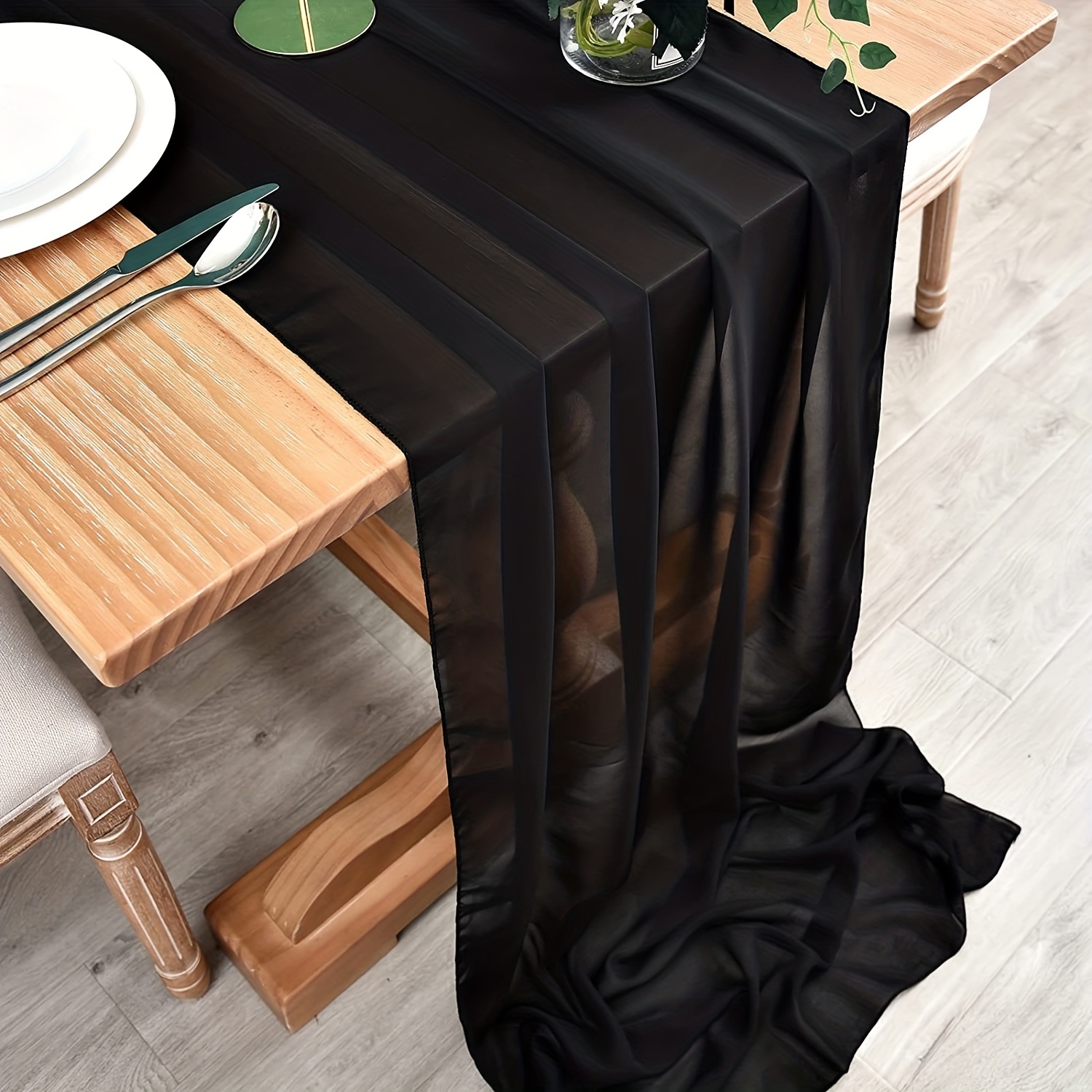 1pc chiffon table runner 28 inches black 10ft long - Temu United Kingdom