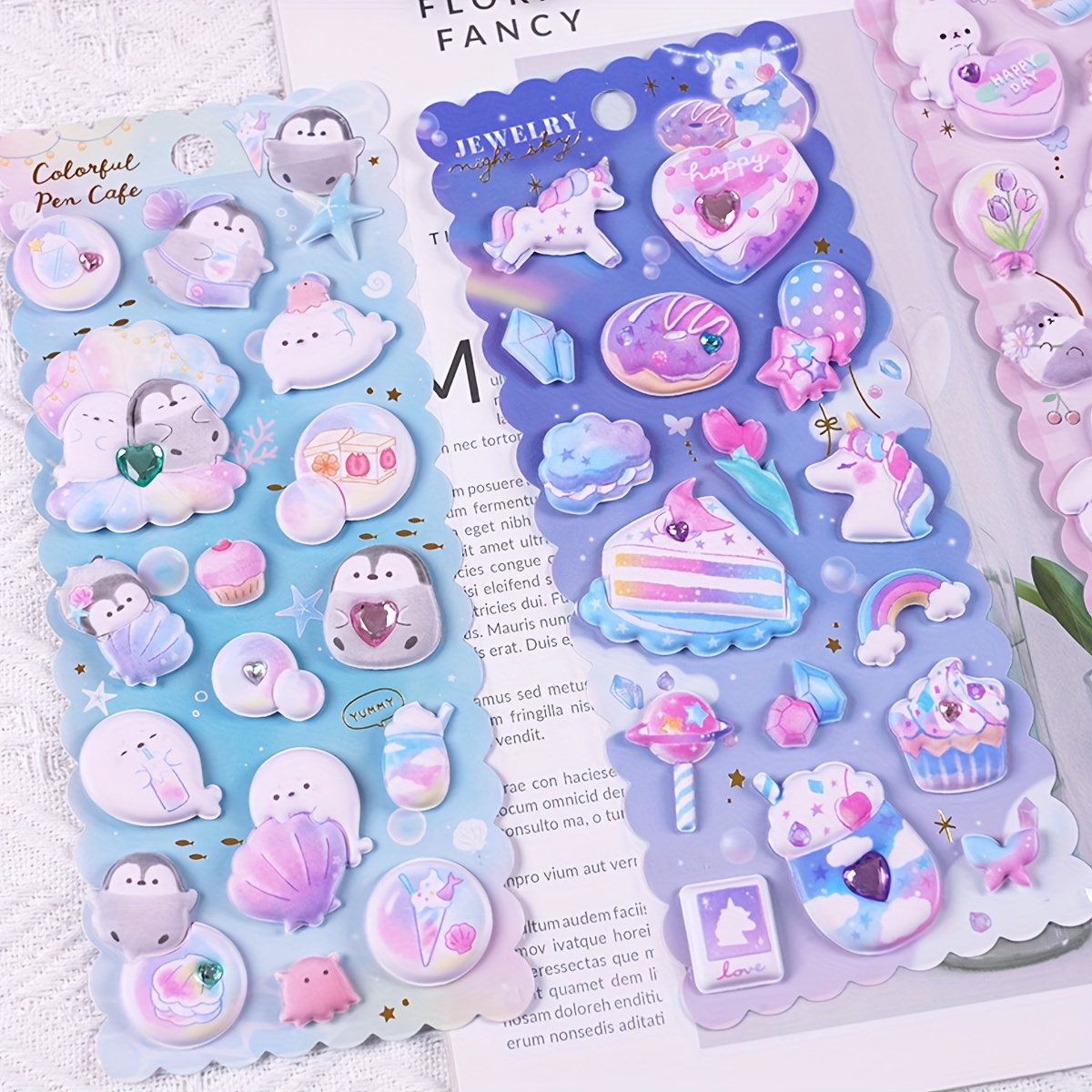 Kawaii Puffy Animal Jewel stickers sheet set