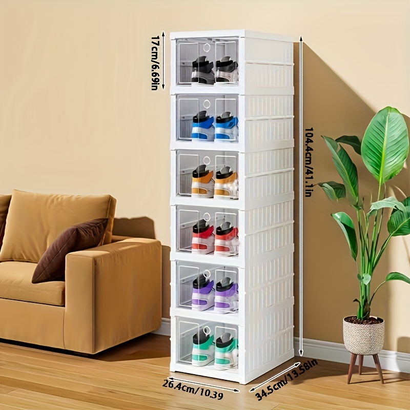 Plastic Folding Shoe Storage Boxes With Doors, Portable Boxes For Books,  Snacks, Clothes, Toys, Stackable Shoe Shelves, Suitable For Closet,  Wardrobe, Bedroom, Bathroom, Study, Living Room, Space Saving Household  Organizer - Temu