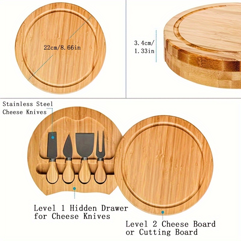 Bamboo Cheese Board Knife Set Charcuterie Board Set 4 Knives - Temu ...