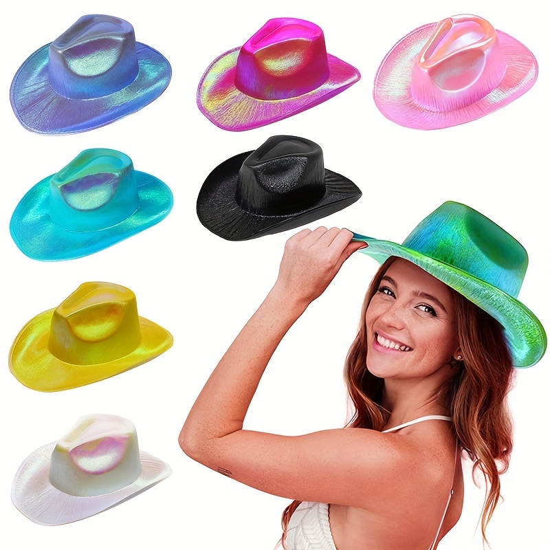 

6pcs/set Party Y2k Cowboy Hats Trendy Shiny Glitter Jazz Fedoras Candy Color Hip Hop Cowgirl Hat For Women & Men