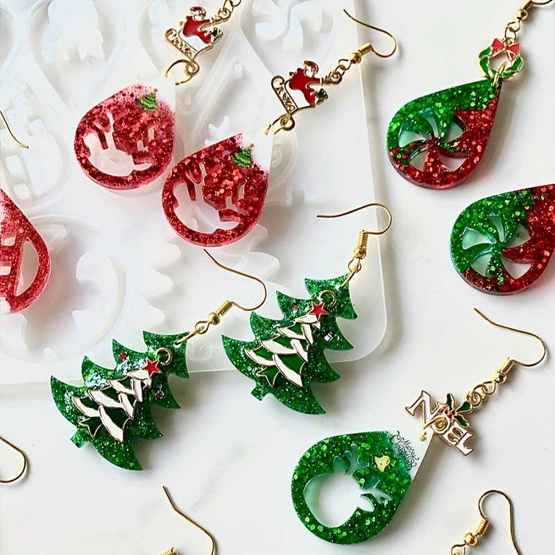  12 Pair Christmas Earring Mold Resin Silicone with Earring  Hooks and Jump Ring Earring Casting Mold for Christmas Tree Elk Snowflake  Resin Earring Keychains Epoxy Craft Xmas DIY Jewelry Making Kit 