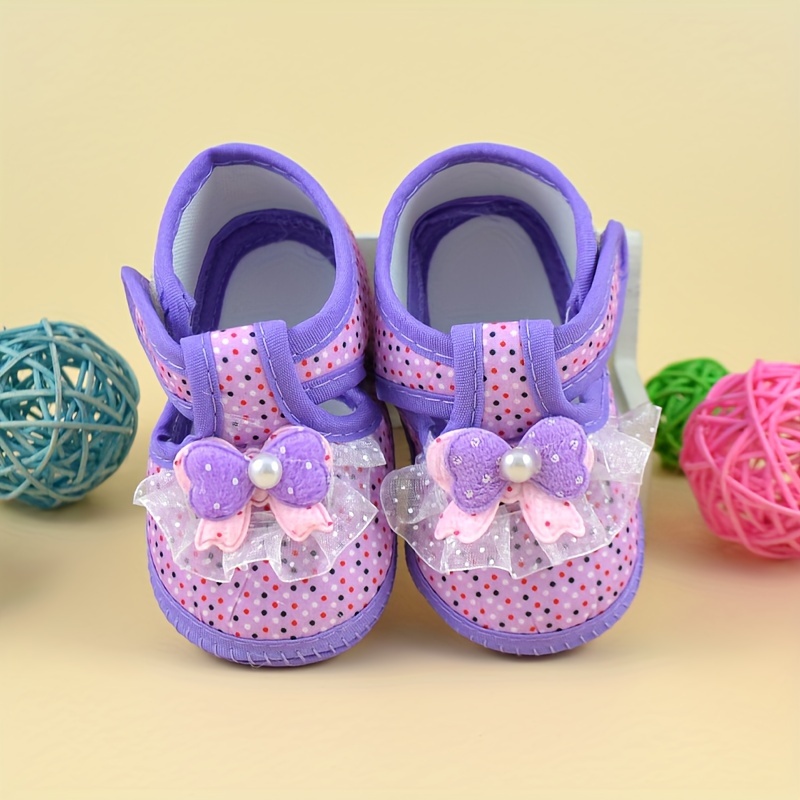 

Cute Bowknot Polka Dot Sneakers For Baby Girls, Lightweight Non Slip Shoes For Indoor Outdoor Walking, Spring And Autumn