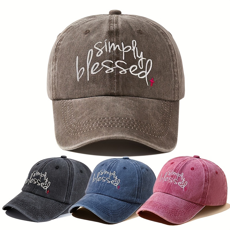 Simply Blessed Embroidery Baseball unisex Washed Distressed Solid Color Dad Hats Sports Sun Hats for Women & Men,Temu