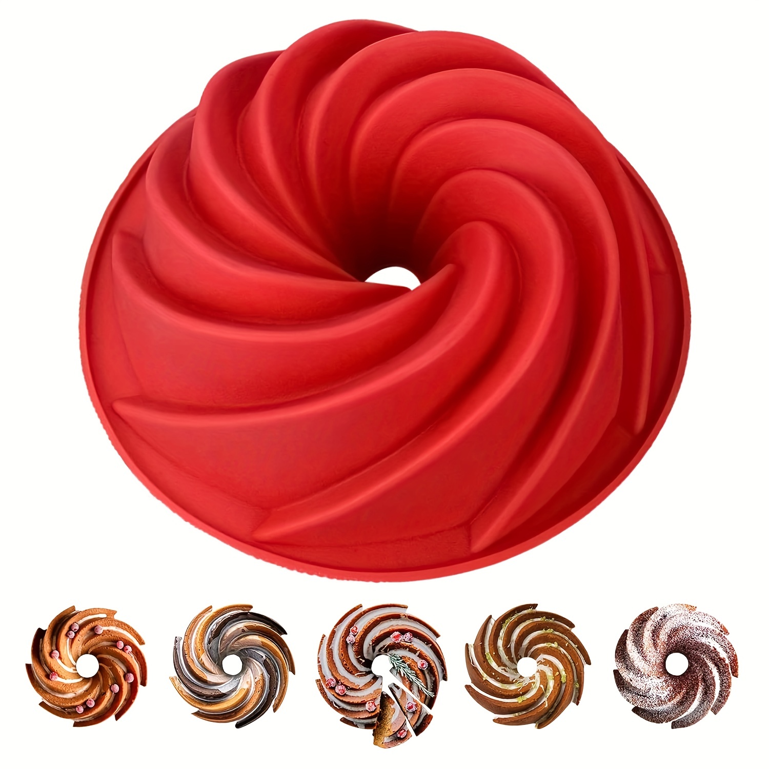 

1 Pc 9.5 Inch Colorful Cake Plate, Silicone Groove Para Gelatinas Cake Mold, Non-stick Cake Plate Spiral Design, Suitable For Cake Jelly Bread Birthday Party - Red