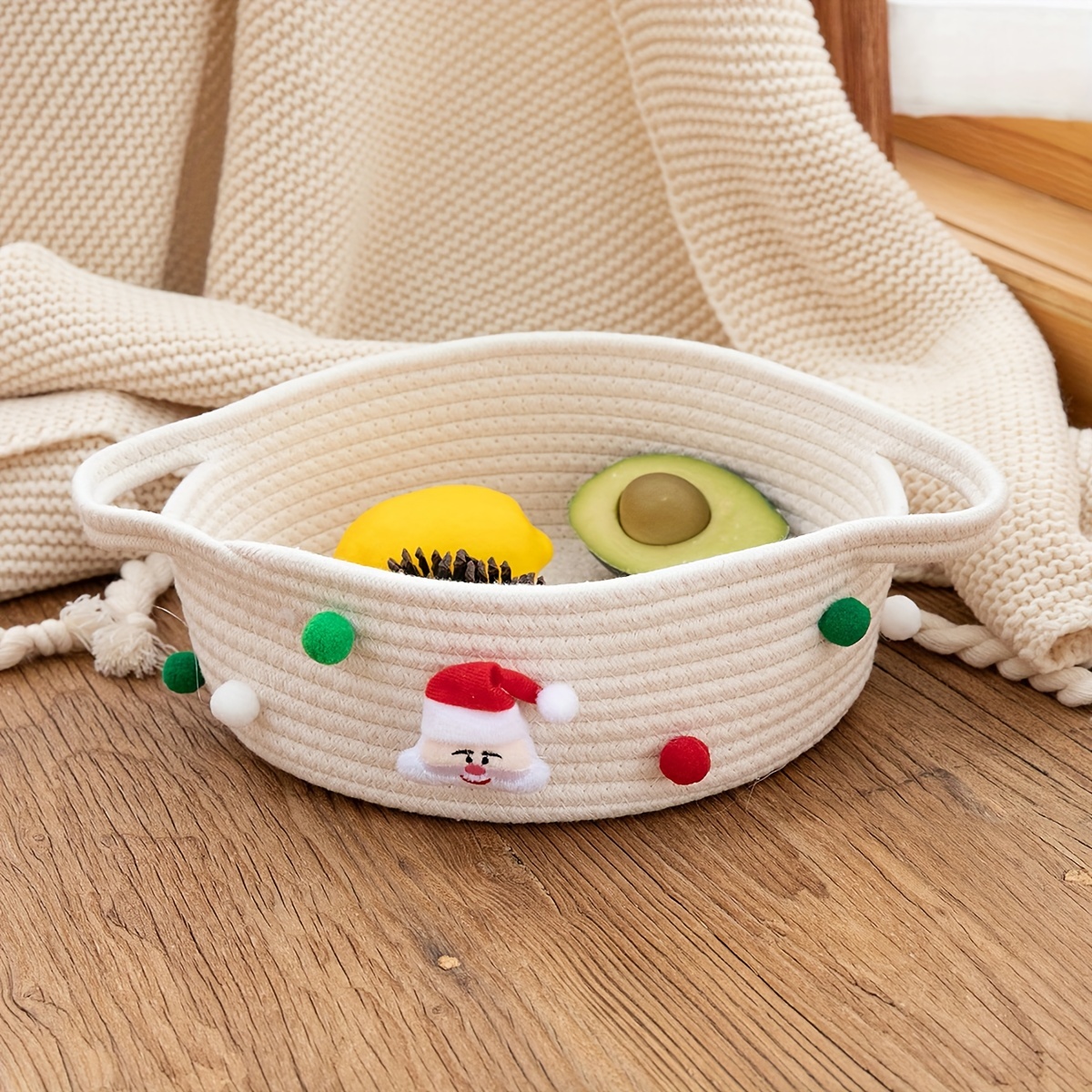 Small Storage Basket With Handles, Pantry Storage Basket, Round