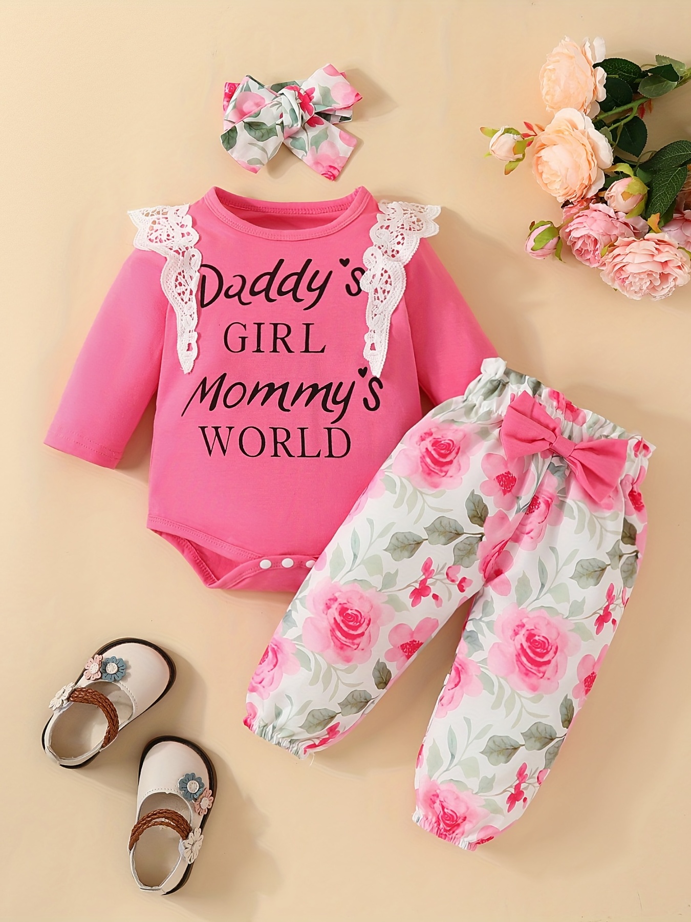 Infant Baby Girls Long Sleeve Letter Triangle Bodysuit + - Temu