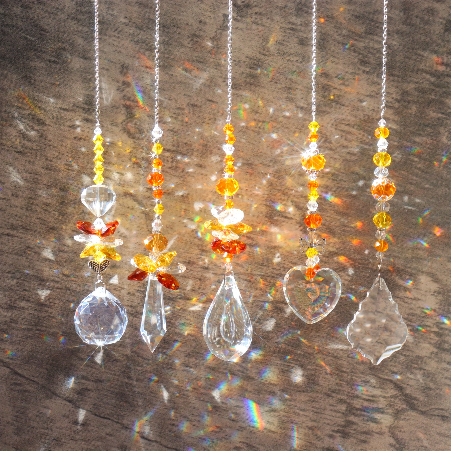 5 Pièces Attrape-soleil En Cristal Avec Prismes Suspendus Fenêtre