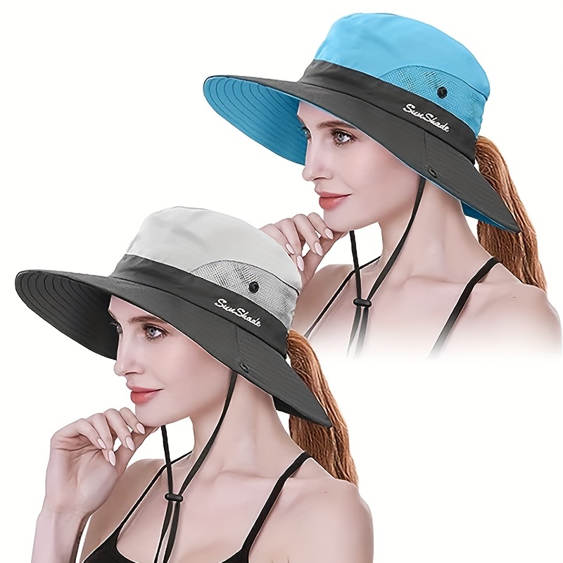 Foldable Sun Hat Women Uv Protection Ponytail Hole Perfect - Temu