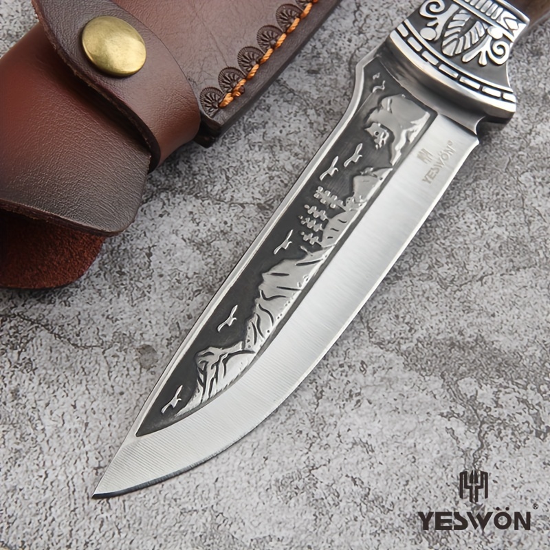 1 pc fixed blade knife hunting camping knife fishing knife portable pocket  knife with leather sheath
