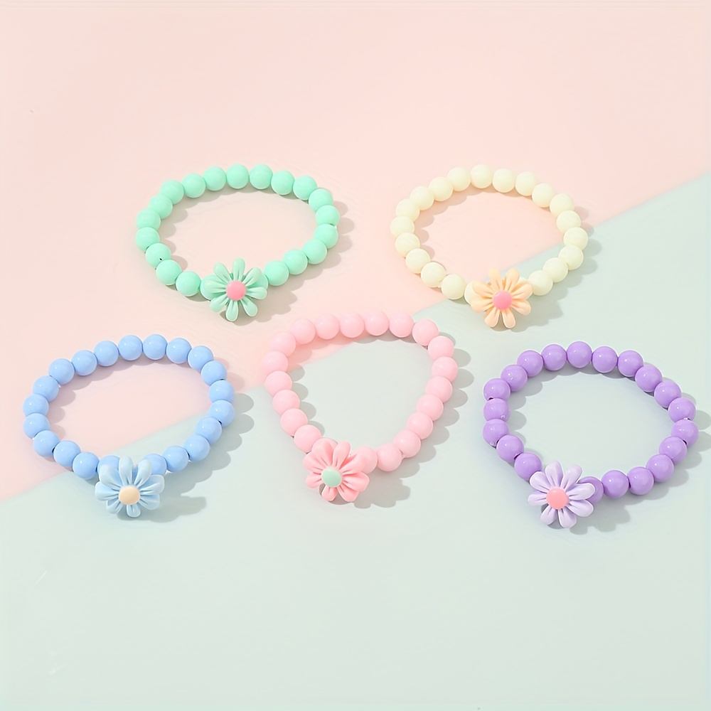 5pcs Daisy Flower Colorful Beaded Bracelet Set, For Teenager