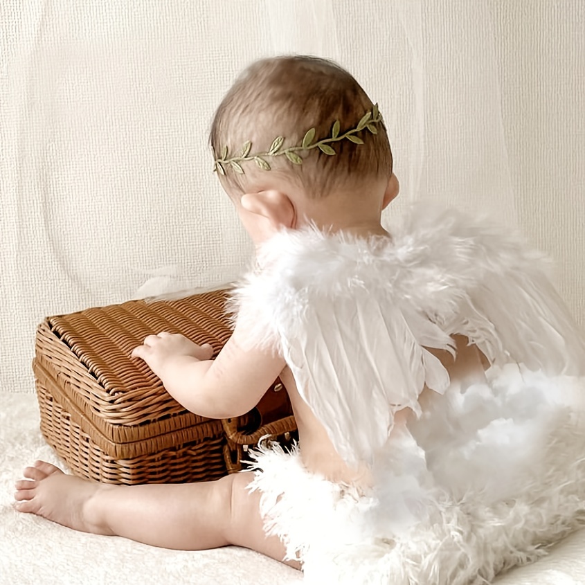 Atuendo de fotos para niños y niñas, disfraz de alas de ángel con diadema  de flores, accesorios para sesión de fotos de bebé para recién nacidos de 0