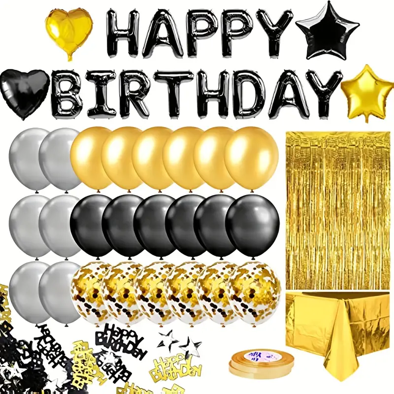 Black Golden Birthday Party Decoration Black Happy Birthday - Temu