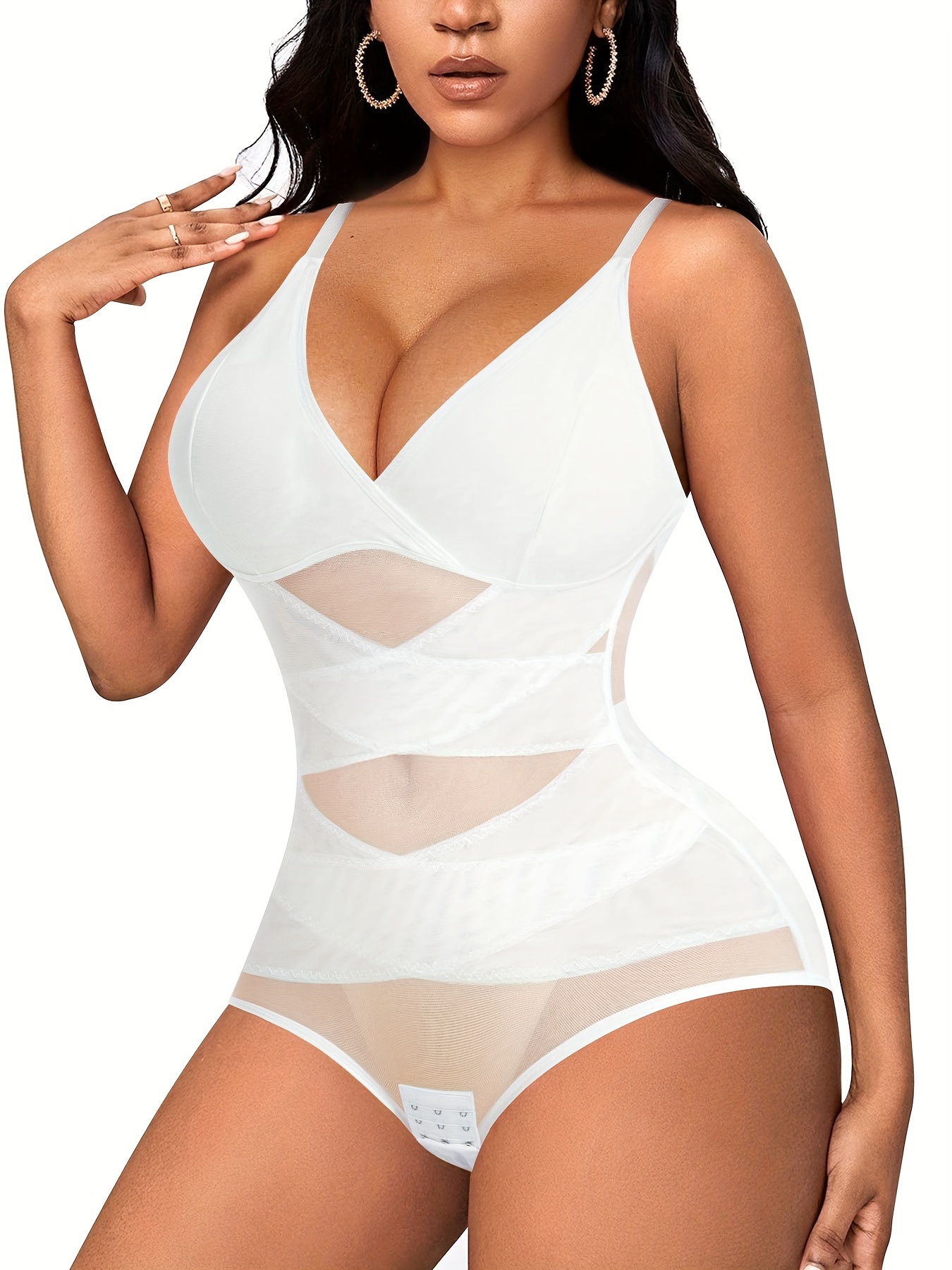 Women Lace Bodysuit Tummy Control Body Shaper, Deep V Neck Sexy Bodysuit  for Women Tops (Color : White, Size : XX-Large) : : Clothing,  Shoes & Accessories