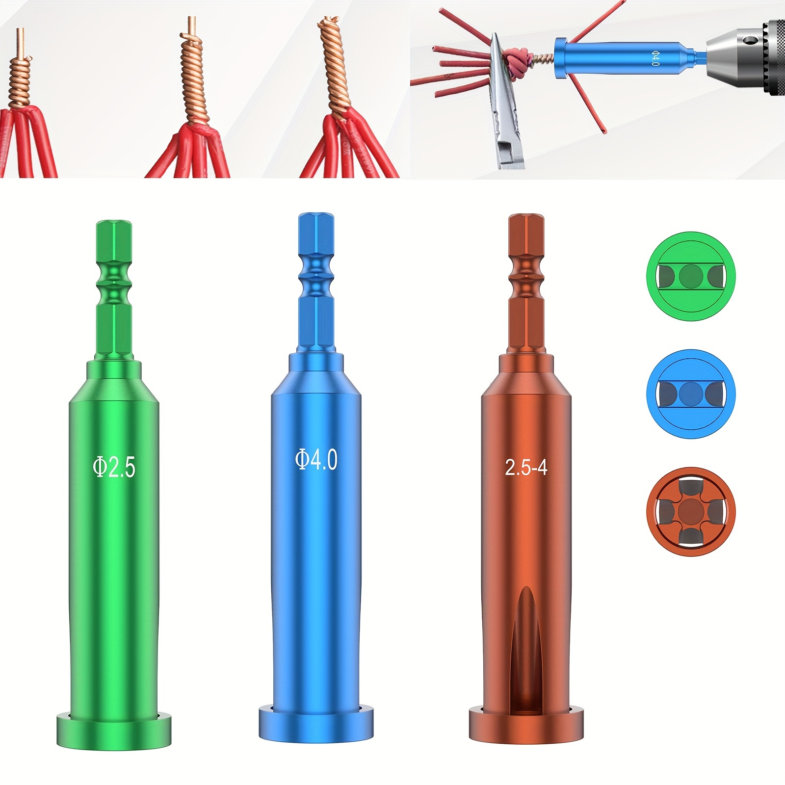 Wire Twisting Tool, Wire Stripper And Twister For Power Drill Drivers Tool,  4 Square 3 Way / 5 Way Twister, Stripping And Twist Wire Cable Tools 3pcs