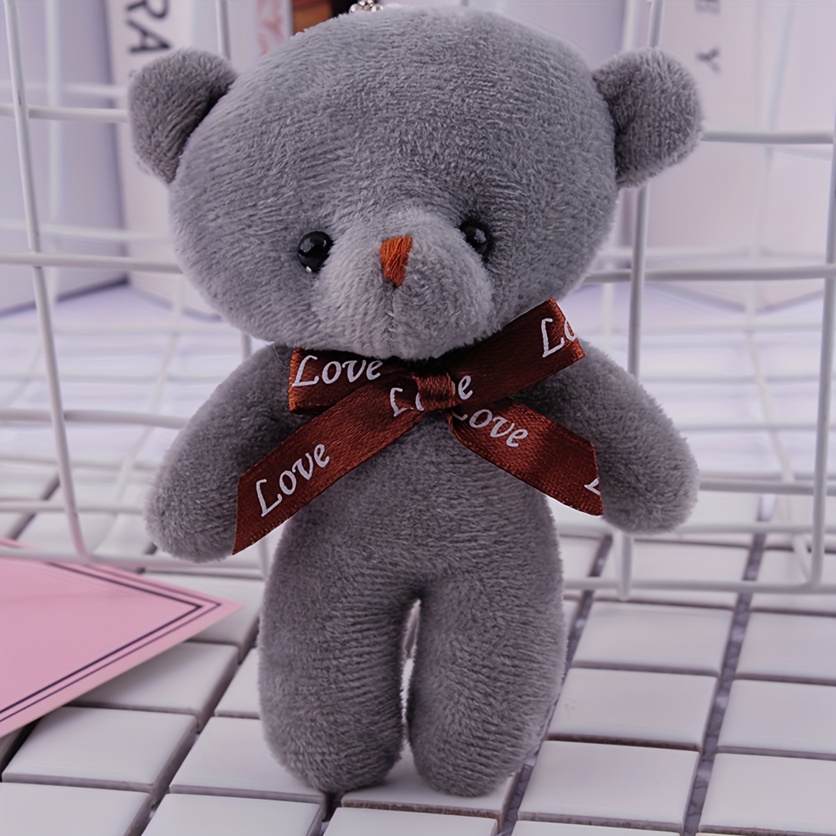 PLUSH TEDDY BEAR Keychain Zipper Pull Rhinestone Bear Charm 