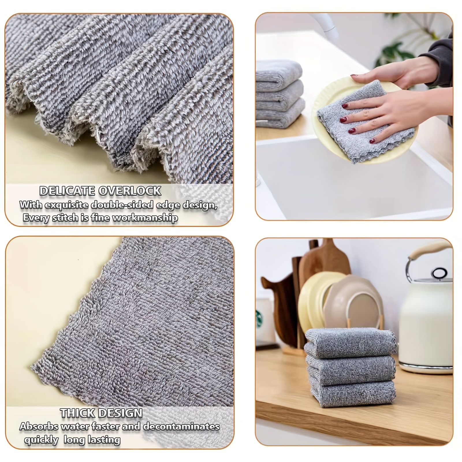 5pcs Kitchen Cleaning Cloth Double-sided Fiber Thick Absorbent Dishcloth  Lazy Rag House Cleaning Cloth