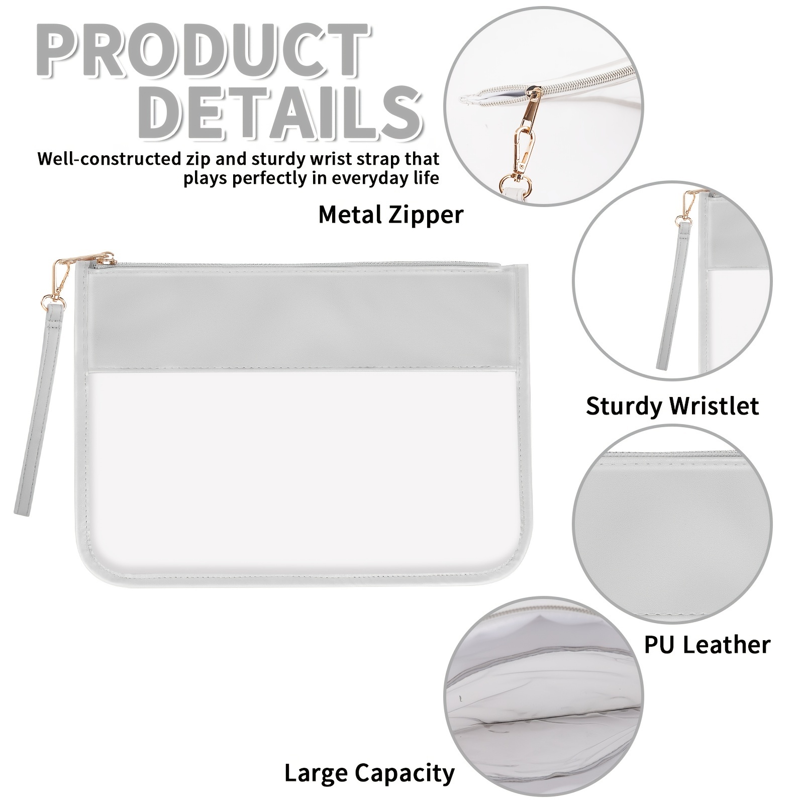 16 Pieces Large Makeup Bag PU Leather Preppy Cosmetic Bag Bulk Waterproof  Portab