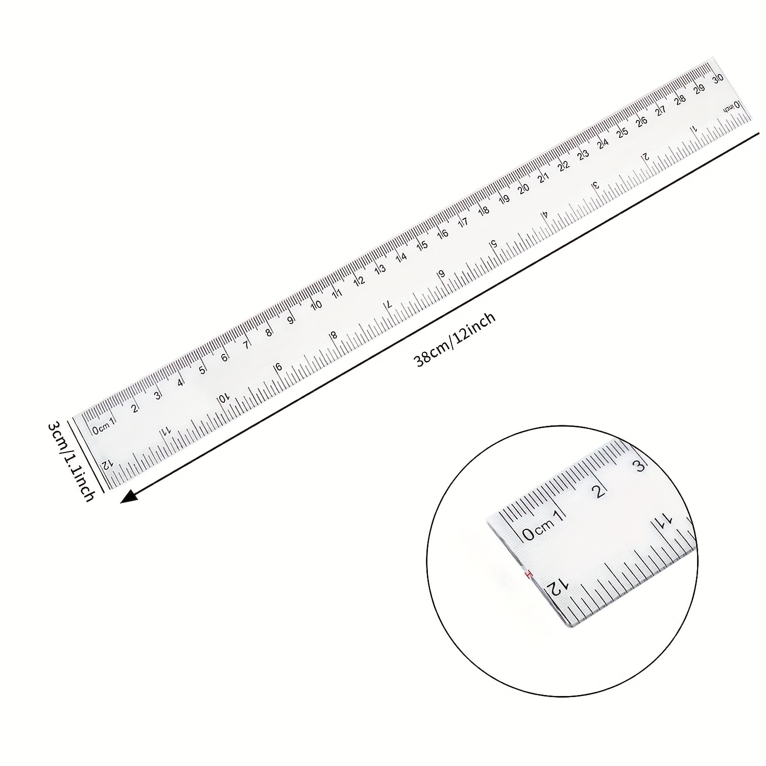 Plastic Transparent Straight Ruler Measuring Tool 6 Inch 8 Inch 12 Inch  Ruler Set Rulers Bulk 3 Pack
