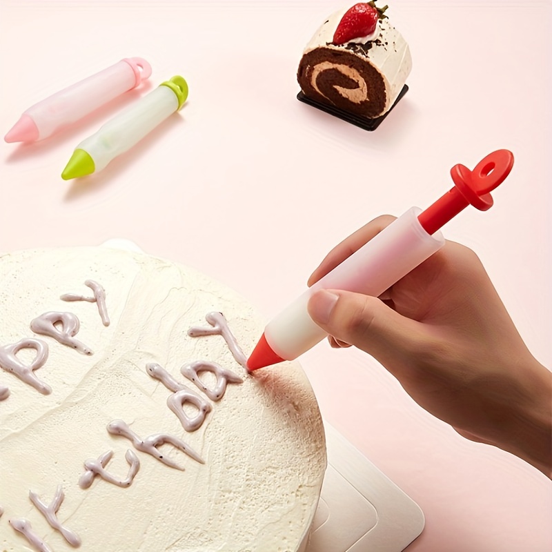 Silicone Writing Pen Cake Pastry Chocolate Baking Gadgets,Cake Cookie Pastry Cream Chocolate Icing Decorating Syringe -Red (2pcs)