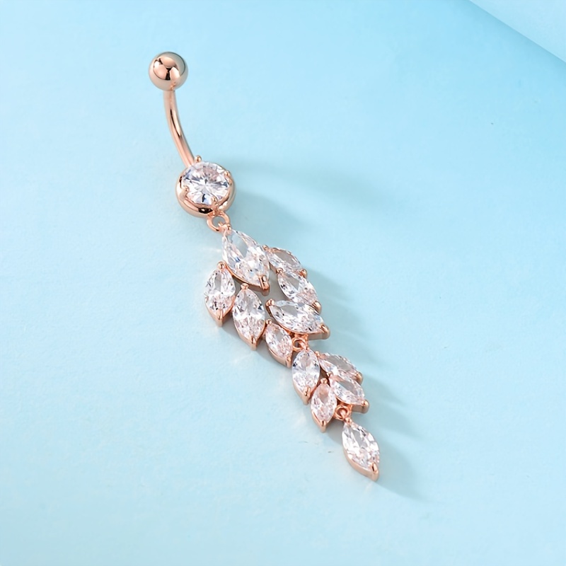 Long Leaf Shape Zircon Drop Belly Button Ring