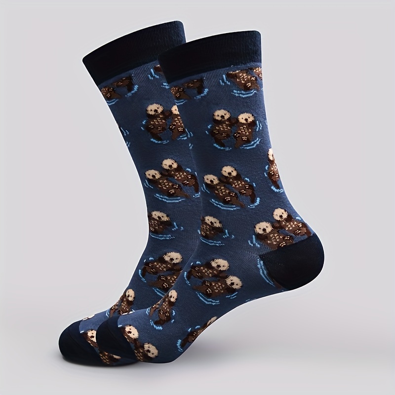 Image of 1 Pair Unisex Otter Socks - Cute Face, Mid-calf , Machine Washable Suits For , Casual & Themed Events (otter Pattern) - Fun Novelty Sock Gift For Lovers 1 Pair