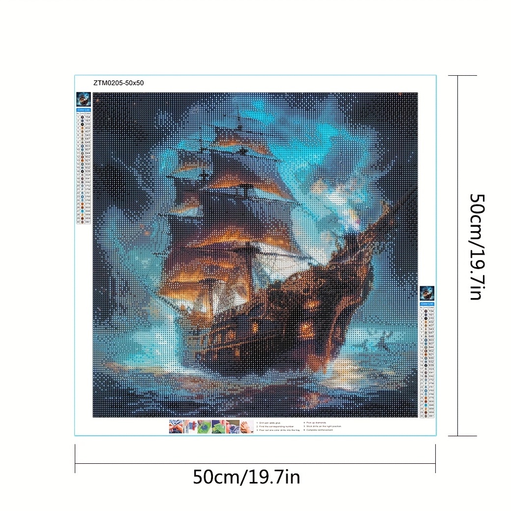 1pc 50*50cm/19.7x19.7Inches Frameless DIY 5D Artificial Diamond Painting Kits Gorgeous Sailing Battleships Diamond Painting Full Diamond Art Embroidery Cross Stitch Picture Diamond Painting Art Craft For Wall Decoration