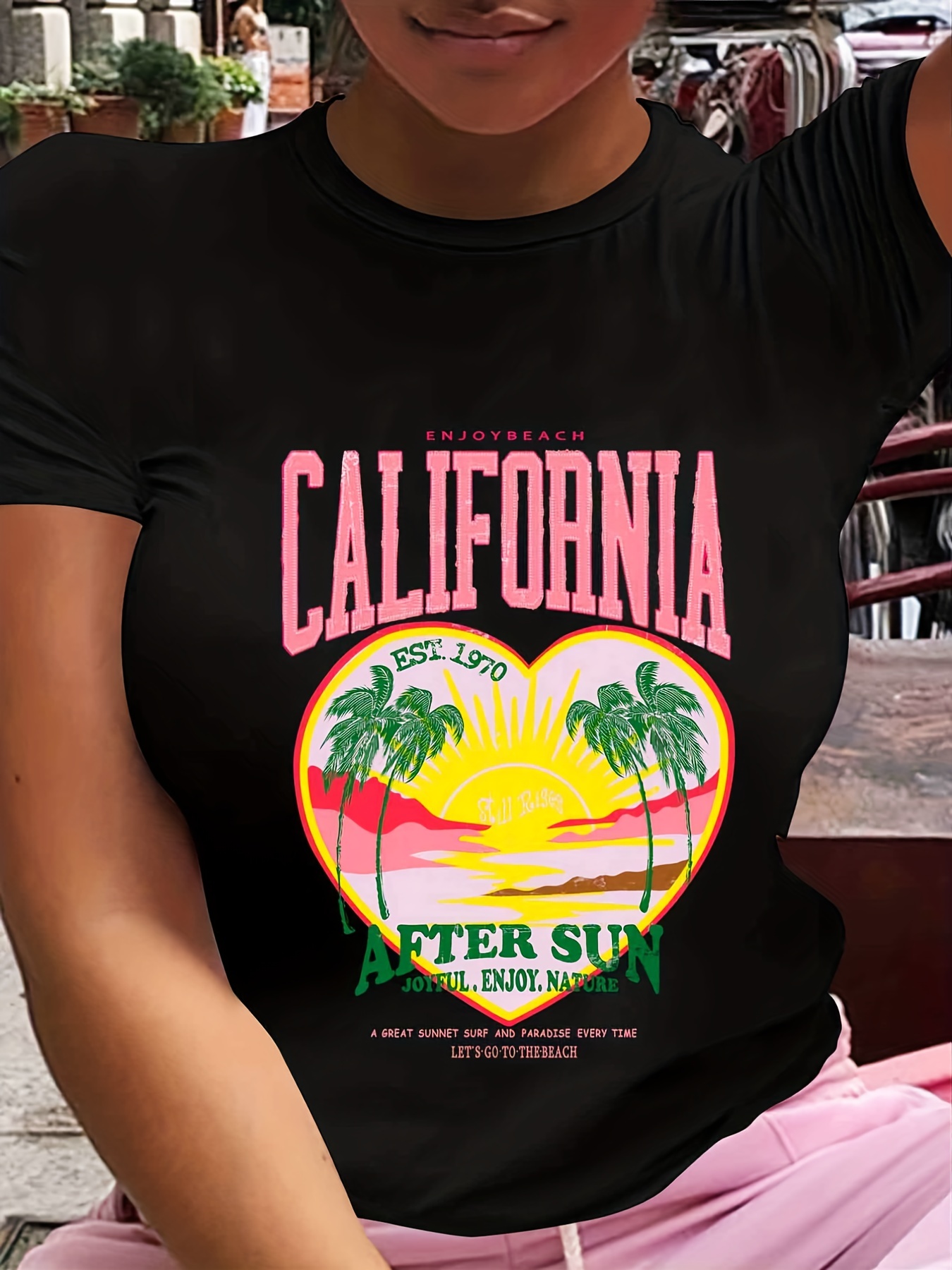 Camisetas Mujer Casual Manga Corta Cuello Redondo California - Temu