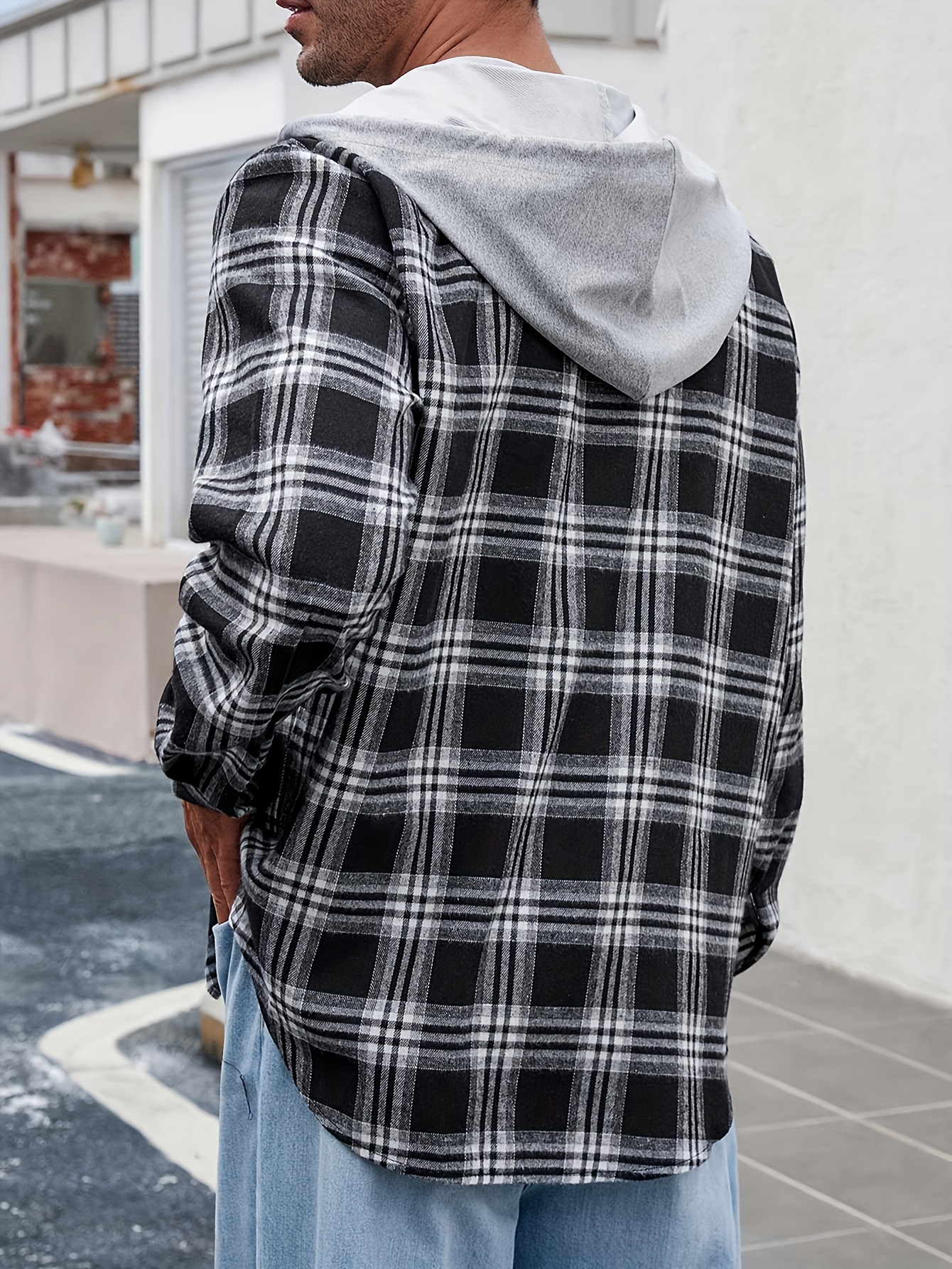 Men's Hooded Shirt Jacket Retro Plaid Button Shirt - Temu