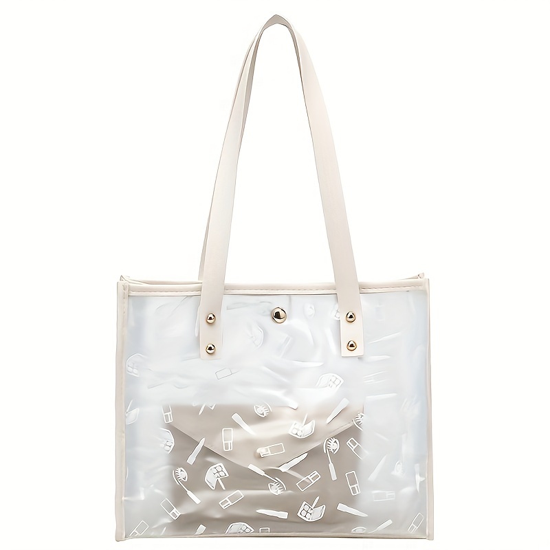 Ladies Transparent Tote Bag Graffiti Large Capacity Shoulder Bag PVC Jelly Clear  Bag Fashion Beach Hand Bag for Women