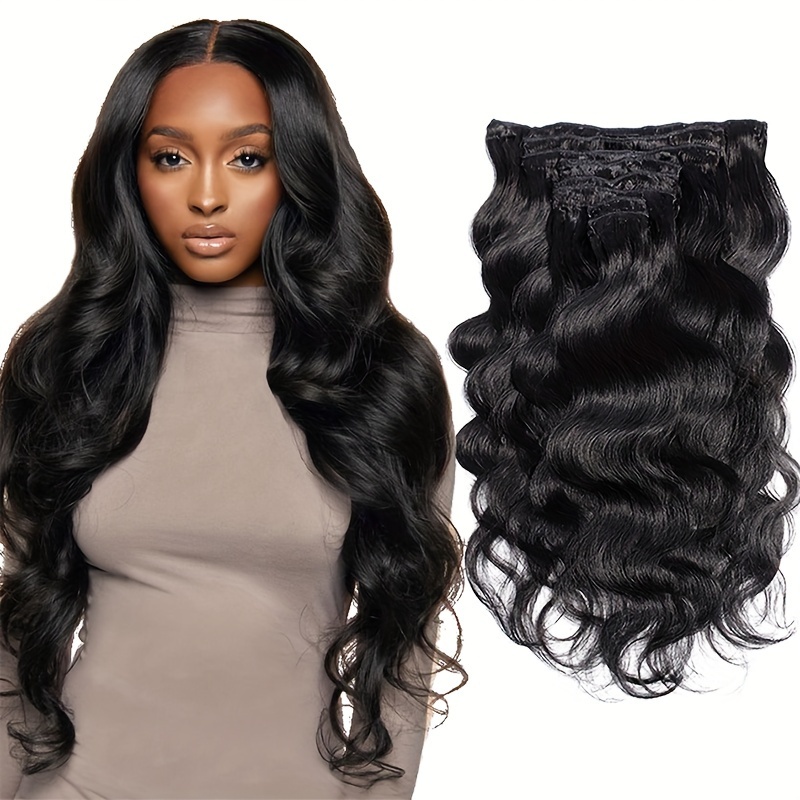 Clips In Human Hair Extensions Natural Brazilian Body Wave - Temu