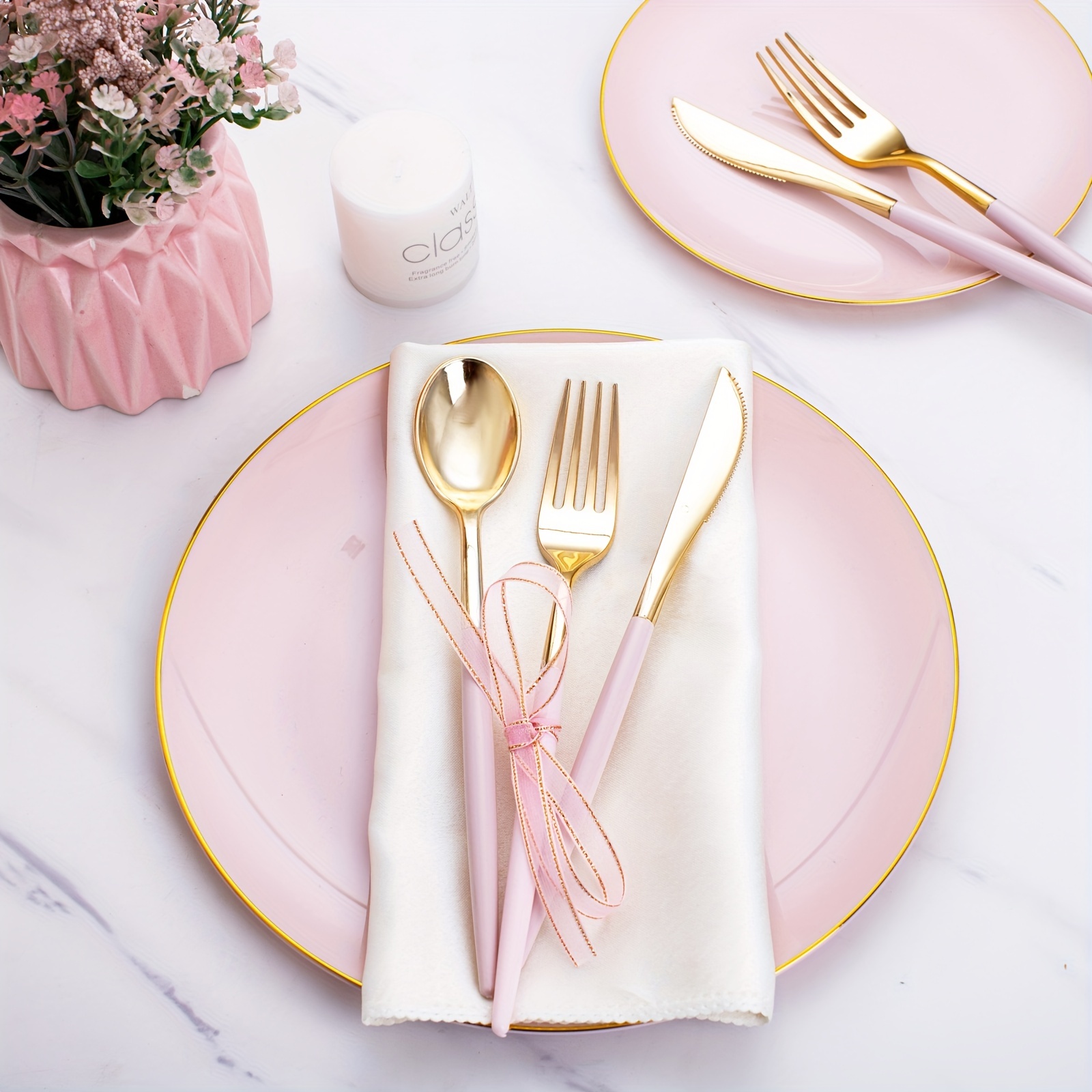 Woman in Real Life: Valentine's Day Pink and Gold Table Decor with Gold  Flatware