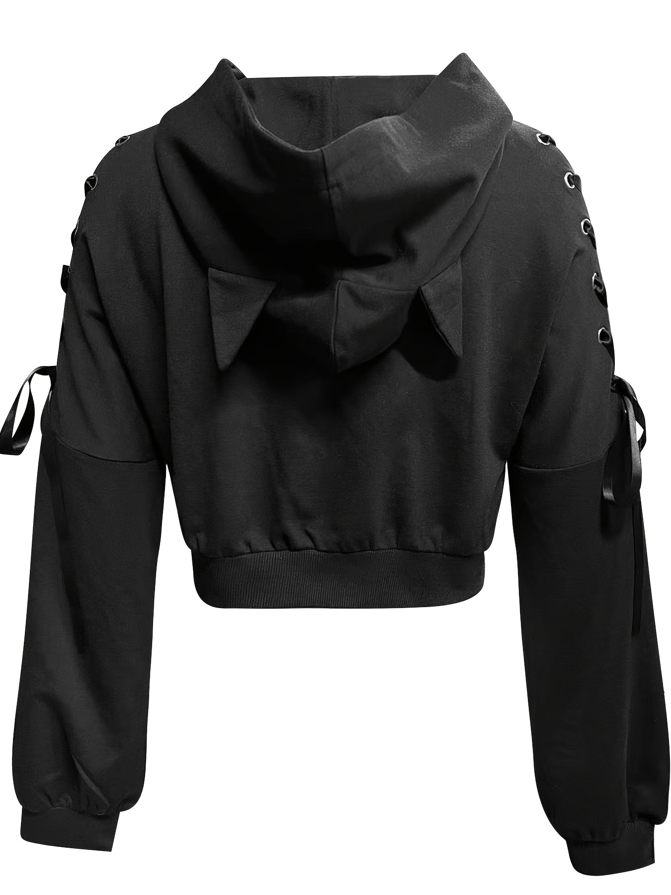 Gothic Cat Ear Hoodie Lace Up Long Sleeve Crop Hoodie Women s Clothing