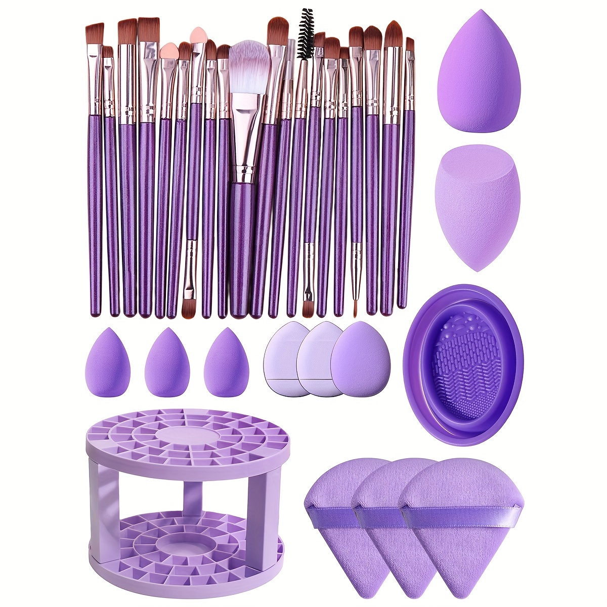 

All-in-one Makeup Set: Accessories For Application. Brush Holder, Powder Puffs, Sponges And Beauty Blenders, Makeup Brush Set, Cleaning Tools - Gift Set Mother's Day Gift
