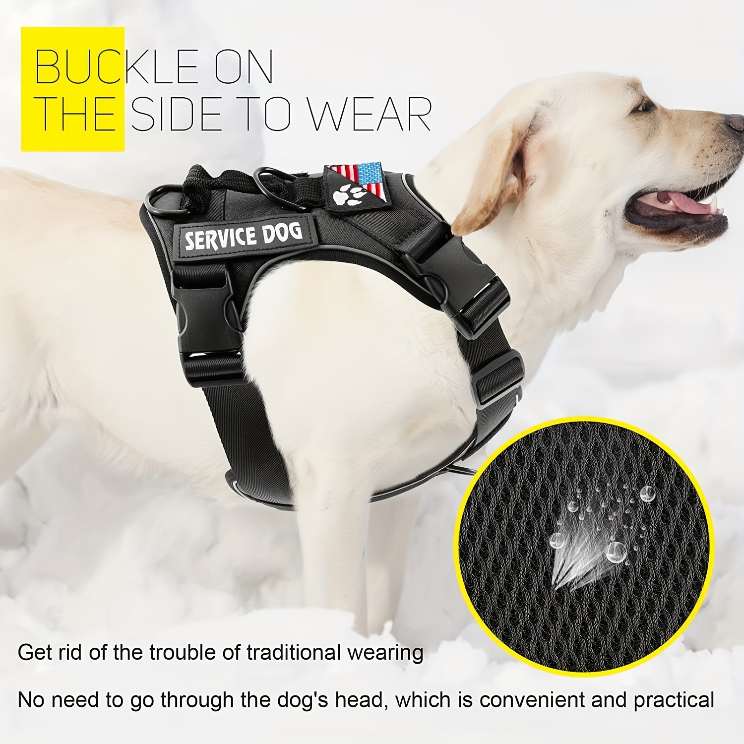 Service Dog Vest Harness w/ 2 Reflective SERVICE DOG Patches