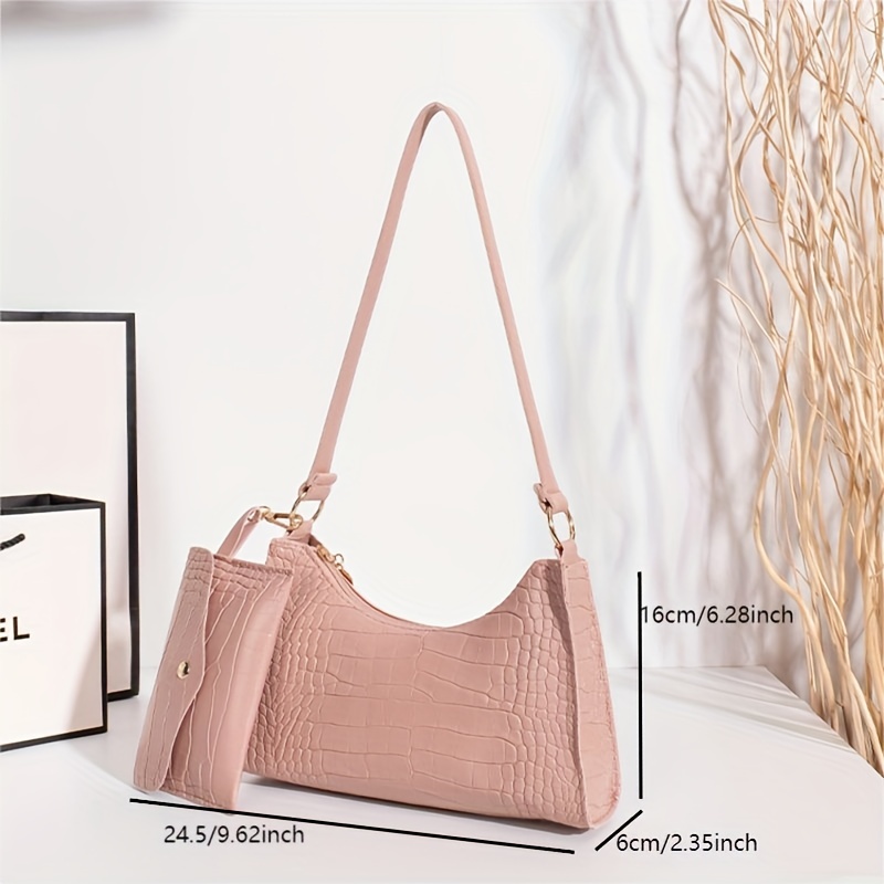 Fashion Crocodile Pattern Handbag, Simple Shoulder Bag, Women's Pu