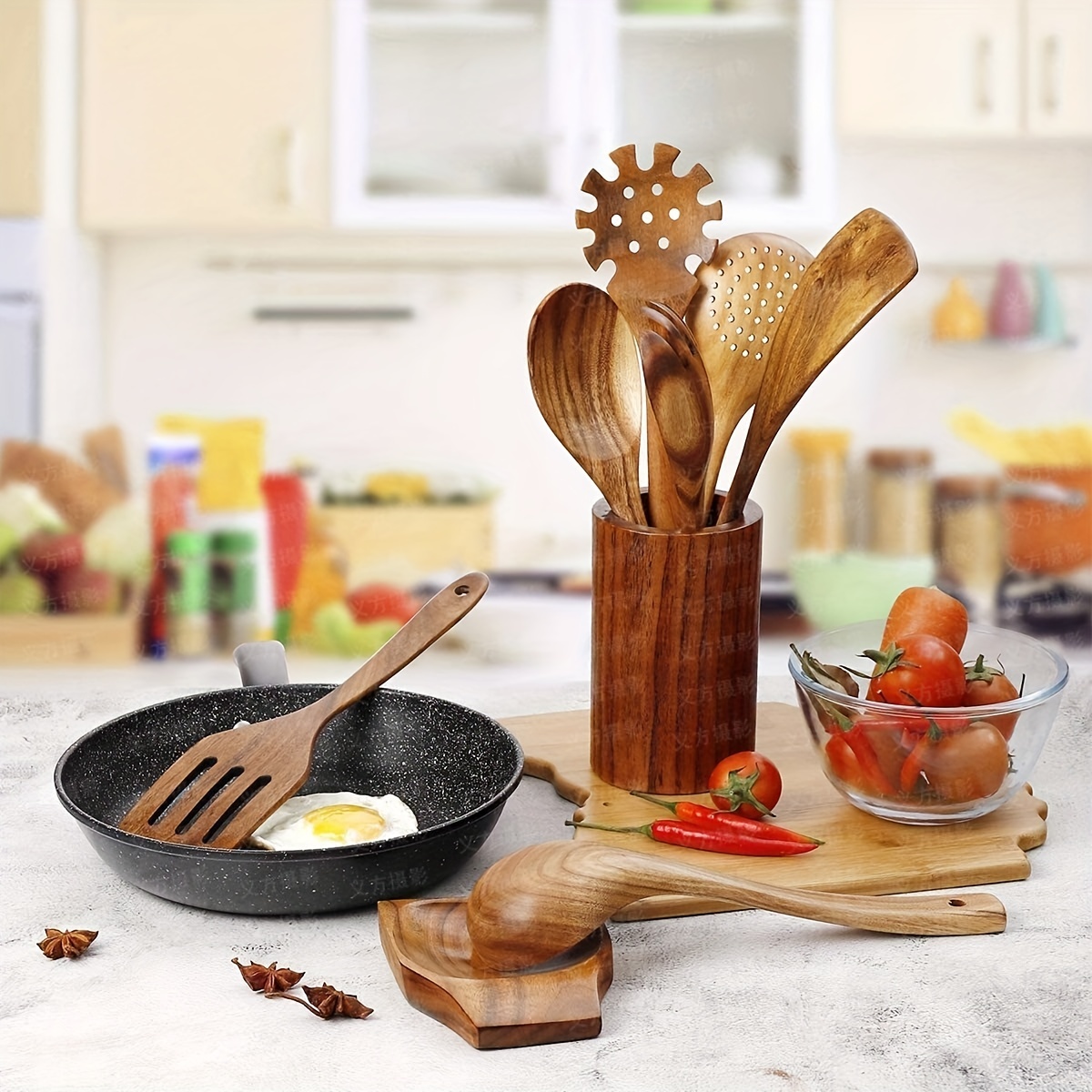 Wooden Spoons For Cooking Teak Wooden Utensils Set Wood Spatula For  Nonstick Cookware Kitchen Utensils Set