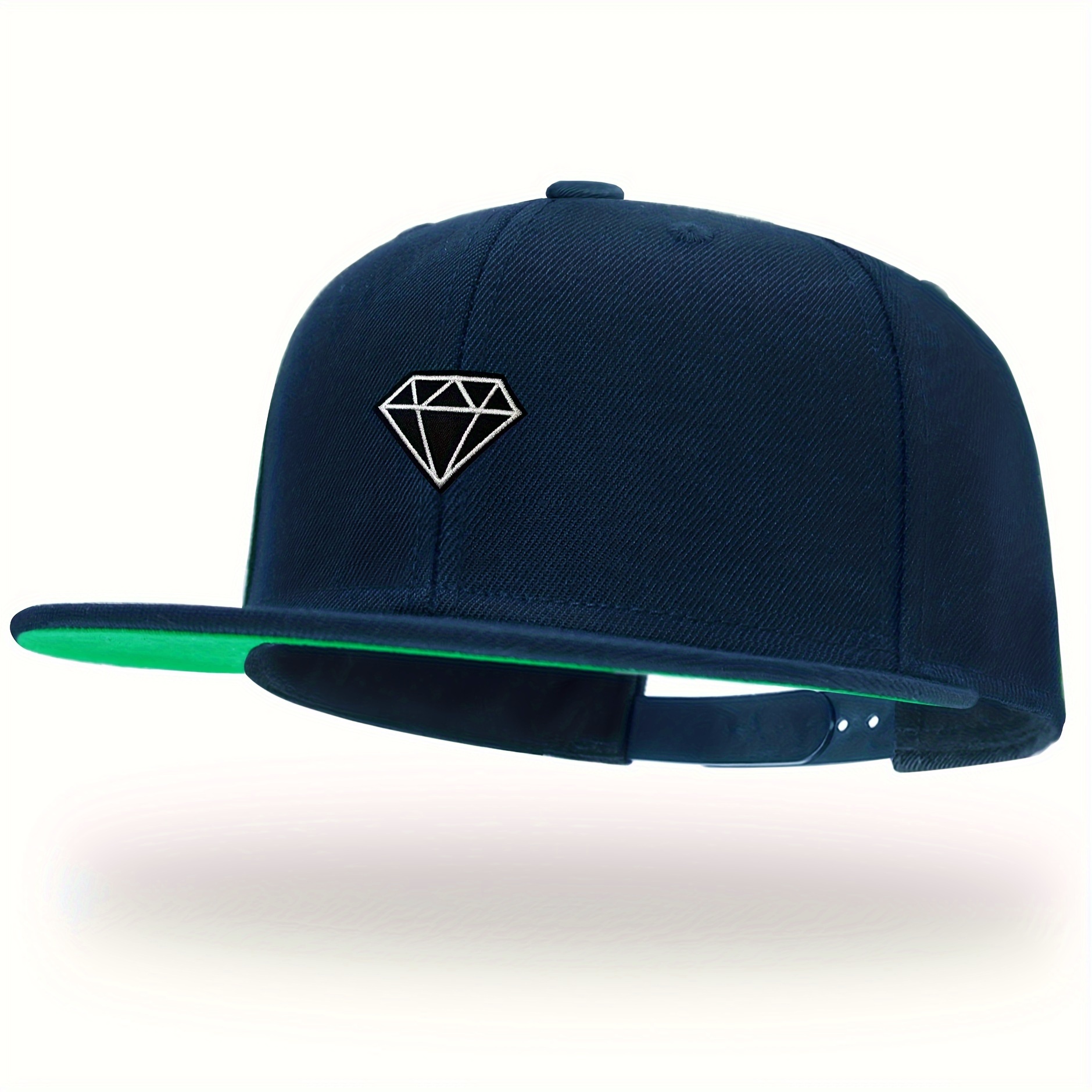 1pc of Unisex Navy And Black Snapback Caps Suitable for Men And Women,  Adjustable for Hip-Hop Outdoor Sports, Featuring Black Diamond Embroidery,