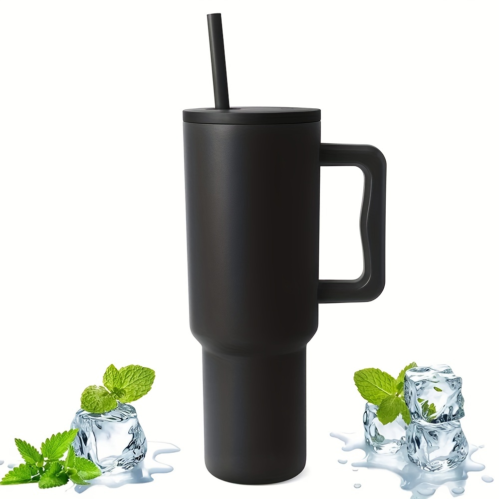 304 Stainless Steel Tumbler With Handle, Leakproof Travel Straw