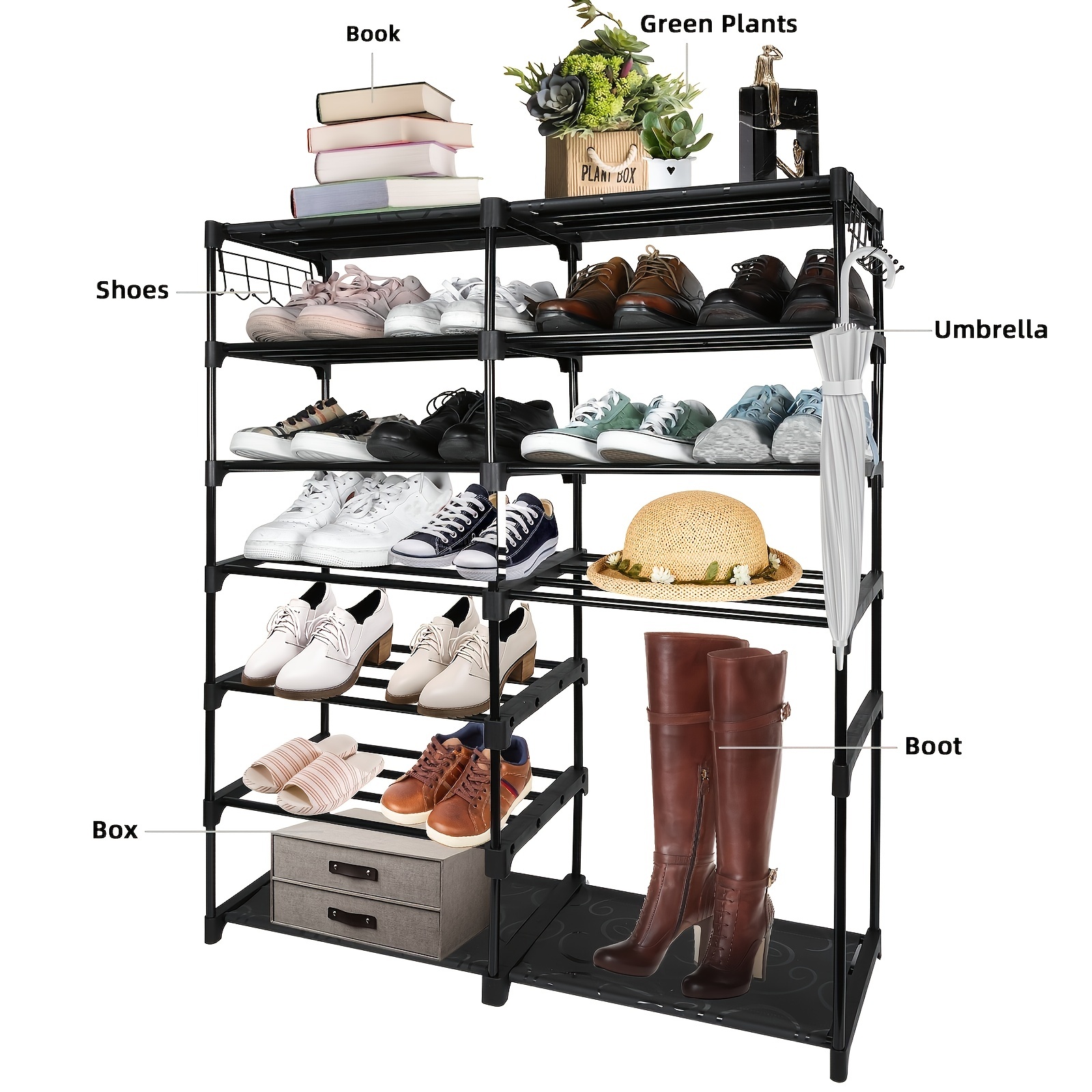 Shoe Rack, Shoe Rack Organizer Closet Shoe Rack 7 Tier Shoe Racks for Bedroom  Closet, Stackable Shoe Tower Shoe Shelf with Hooks 