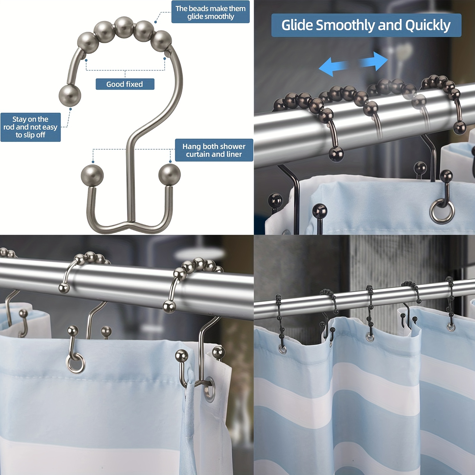 Shower Curtain Hooks Shower Rings Curtain Double Glide - Temu Italy